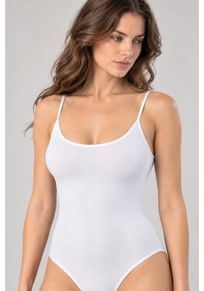 Loule Kadın %95 Pamuklu İnce Askılı Alttan Kancalı Body Beyaz