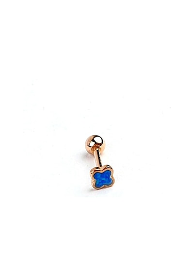 Mavi Opal Taşlı Yonca Figürlü Gümüş Rose Piercing Altın