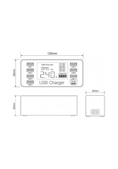 Powermaster Pm-26057 8 Portlu Lcd Ekranlı Akıllı Usb Ve Type-c Pd Şarj İstasyonu