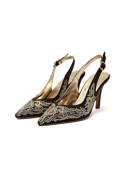 Asmi Shoes Kadın Svetlana Siyah Nakışlı Taş Detaylı İnce Topuklu Abiye Stiletto Ayakkabı
