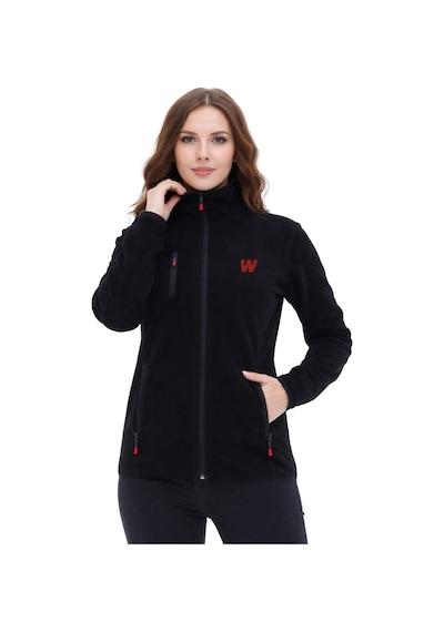 Walke Premium Kadın Tam Cepli Fermuarlı Outdoor Spor Polar Ceket Siyah