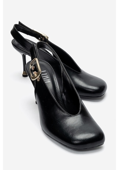Luvi Shoes Flarıs Siyah Cilt Kadın Topuklu Ayakkabı