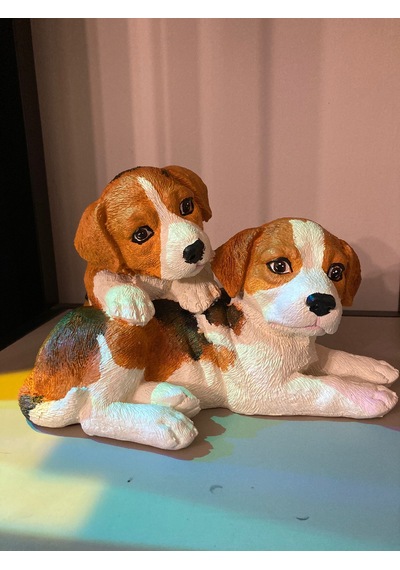 El Boyaması Sevimli Dekoratif İkili Köpek Figürü