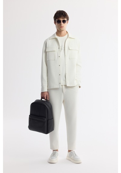 Avva Erkek Beyaz Klasik Yaka Pamuklu Jersey Comfort Fit Gömlek Ceket A51y2048