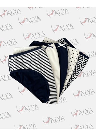 Alya Underwear Pamuklu Kadın Külot Slip Empirme Baskılı Yüksek Bel İç Çamaşırı - 5'li Paket - Lacivert Çok Renkli Y21
