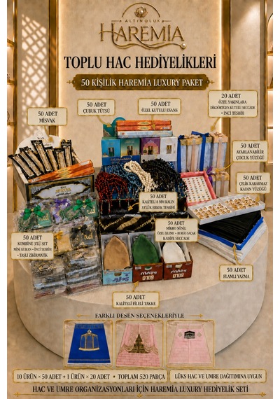 50 Kişilik Haremia Luxury Hac Hediyelik Paketi 520 Parça Premium Set .