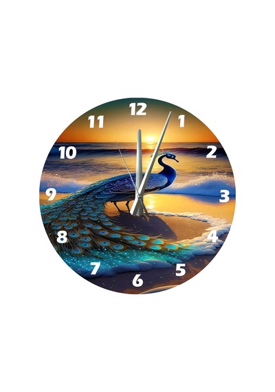 Ti-play Tavus Kuşu 30x30cm Akrilik Dekoratif Modern Duvar Saati ÇOk Renkli