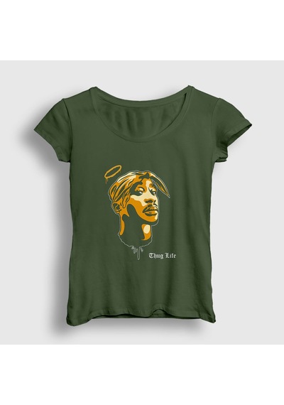 Presmono Kadın Angel Tupac Shakur T-shirt Haki