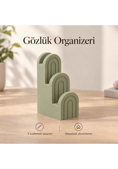 Gözlük Organizeri 3 Bölmeli Masaüstü Gözlük Standı Dekoratif Gözlük Tutucu Yeşil