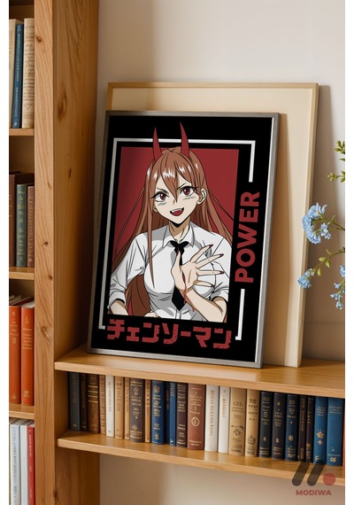 Chainsaw Man Power Anime Poster, Siyah Çerçeveli Duvar Tablosu - Anime Severlere Özel Hediye
