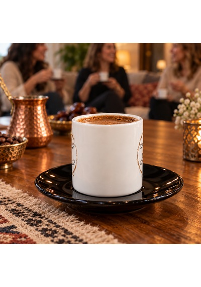 Kişiselleştirilebilir 6 Lı Türk Kahvesi Fincan Takımı Siyah Tabaklı İsimli Dost Meclisi Seti Beyaz - Siyah Kişiselleştirilebilir 6 Lı Türk Kahvesi Fincan Takımı Siyah Tabaklı İsimli Dost Meclisi Seti Beyaz - Siyah
