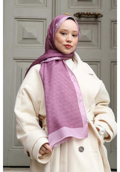 Premium Lux Original Monogram Şal İpek Vual, Yüksek Kalite, Hafif, Rahat, Şık, Tesettür, Shawl Pembe