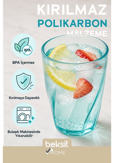 Home Glassy Kırılmaz Polikarbon 6'lı Bardak Turkuaz 400 Ml Turkuaz Turkuaz