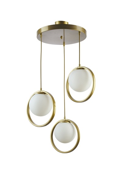 Nina Modern Salon - Mutfak - Yatak Odası Metal Halkalı Kapalı Camlı Üçlü Avize Gold Gold