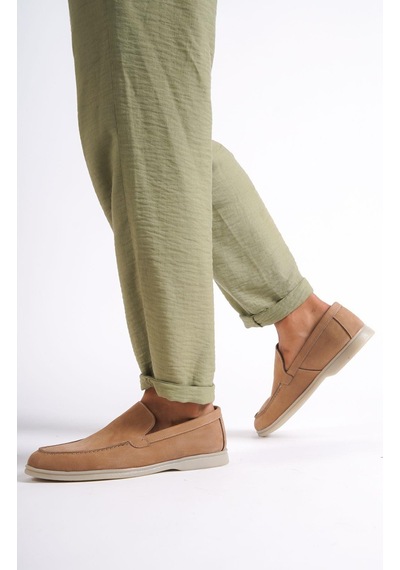 Mubiano Hakiki Deri - Mbkry22103bj Bej Nubuk Erkek Loafer Bej