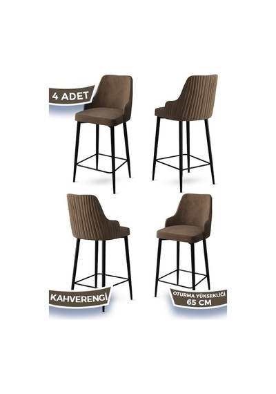 Canisa Tera Serisi 4 Kahve Sandalye 65 Cm Ada Mutfak Bar Sandalyesi Babyface Kumaş Siyah Metal Ayaklı Sandalyeler Kahve Ayaklar Siyah