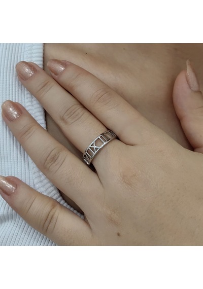 Chavin 6 Mm. Çelik Gri Roma Rakam Bayan Yüzük Eu32by