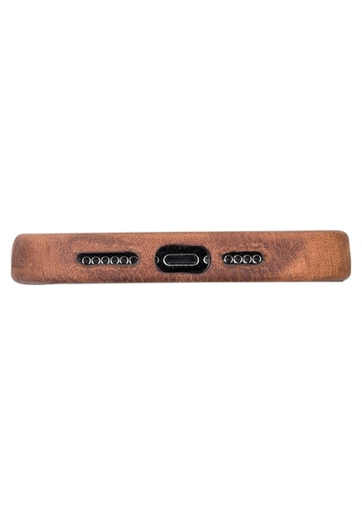 Apple Uyumlu iPhone 12 Pro Max Deri Arka Kapak Rock G2 Kahve