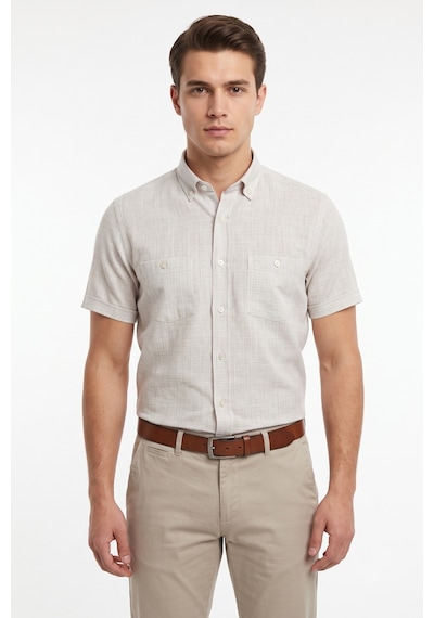 Mösyö Erkek Çift Cepli % 100 Cotton Kısa Kol Gömlek Bgl-st05647 Taş