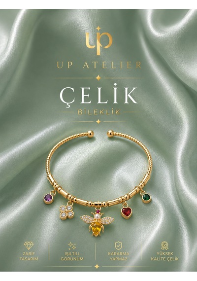 Zirkon Taşlı Arı Temalı Bileklik Altın