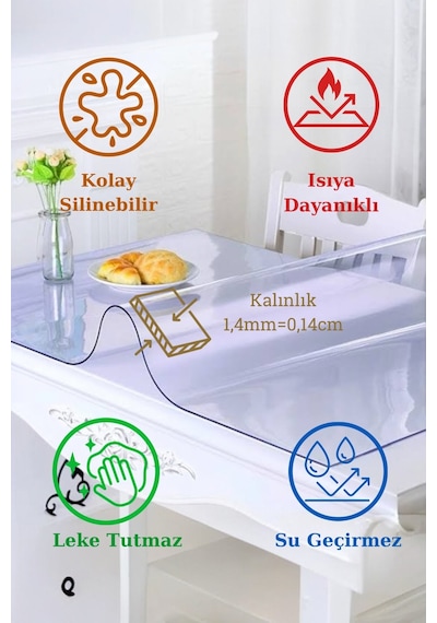 Şeffaf Masa Örtüsü,1.4 Mm Pvc Koruyucu Mat, Muşamba Naylon Yemek Masası Örtüsü