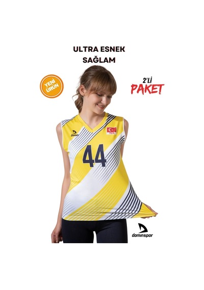 Hnc Sport Kadın Likralı Profesyonel Siyah Voleybol Forması Ve Modal Voleybol Şortu Seti Sarı