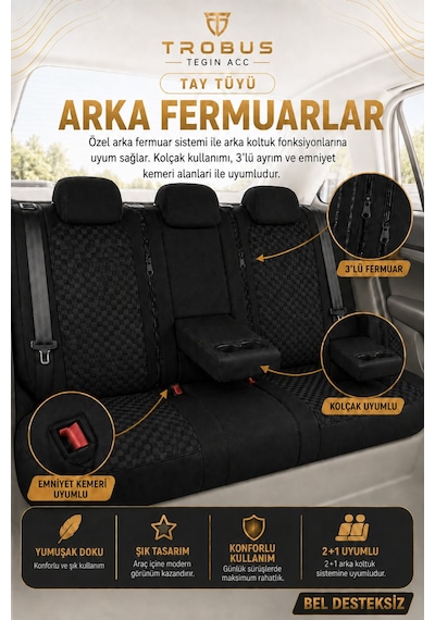 Citroen C4 Cactus 2014-2020 Uyumlu Altay Bel Destekli Tay Tüyü Siyah Koltuk Kılıfı Siyah