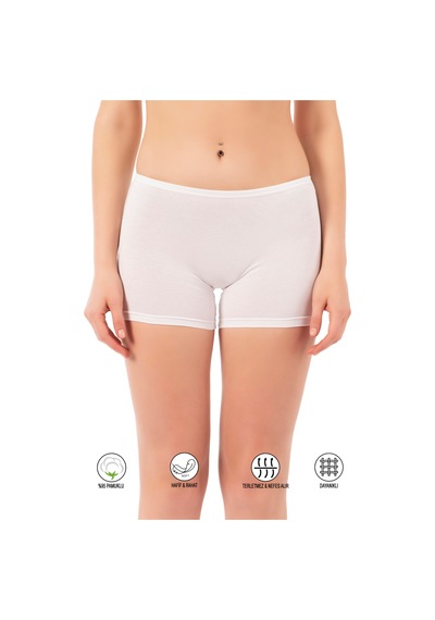 Özkan Underwear Özkan 0412 Kadın Likralı %95 Pamuklu Süprem Esnek Rahat Boxer Şort Tayt Beyaz