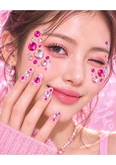 Pembe Taş Rhinestone Sticker Yapışkanlı Saç, Yüz, Tırnak, Vücut Ve Süs Taşı