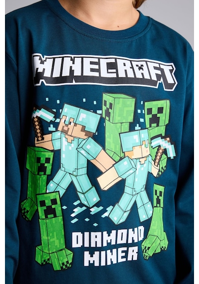 Defacto Minecraft Diamond Miner Baskılı Uzun Kollu Üst Lastikli Paça Alt 2li Pijama Takımı Erkek Çocuk H6701a826augn614 Yeşil-gn614