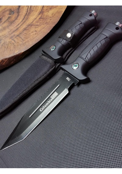 30 cm Pusulalı Kılıflı Avcı Kamp Bıçağı Siyah
