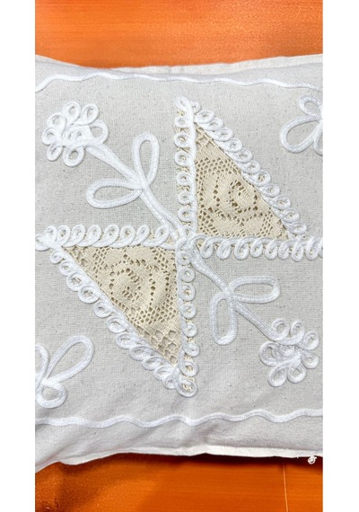 2 Adet Buldan İşi Dokuma Kırlent Kılıfı %100 Pamuklu Güpürlü Dantelli 43x43 R