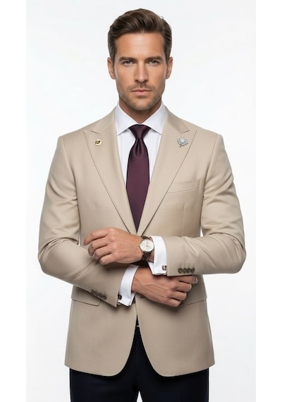 Plus Scorpion Erkek Blazer Ceket Twill Puntolu Kırlangıç Yaka 2 Düğmeli Çift Yırtmaçlı Slim Fit Taş Plus Scorpion Erkek Blazer Ceket Twill Puntolu Kırlangıç Yaka 2 Düğmeli Çift Yırtmaçlı Slim Fit Taş