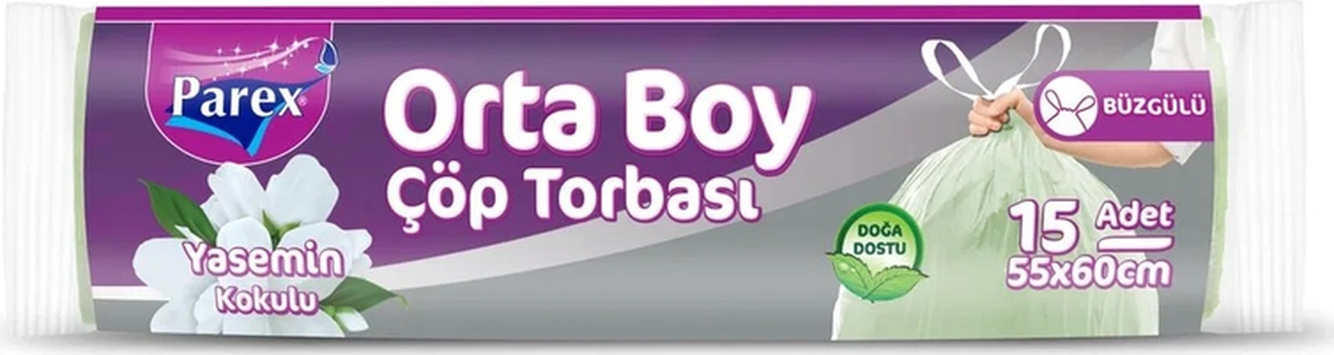 Büzgülü Çöp Torbası Yasemin Kokulu Orta Boy 15'li 55 X 60 Cm