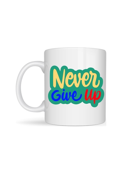 Northcity Never Give Up Asla Pes Etme Porselen Kupa Model 145 - Motivasyon Ve Moral Kupası Pembe