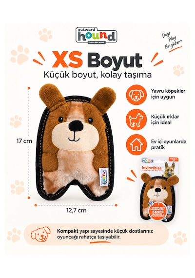 Outward Hound İnvincibles Puppy Brown Köpek Oyuncağı Xs - Yüksek Dayanımlı Ve Düdüklü