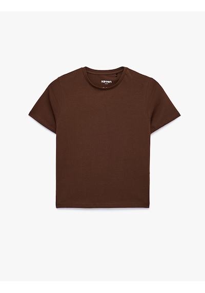 Koton Pamuklu Slim Fit Kısa Kollu Bisiklet Yaka Spor Tişört Kahverengi 6sak10353nk Kahve