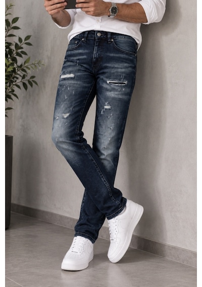 Cedy Denim Cedy Denım Özel Yıkama Yırtık Detaylı Slim Fit Dar Paça Likralı Kot Pantolon Premium Tasarım Esnek Jean Ct1215-lacivert Lacıvert