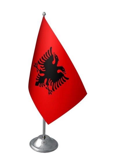 Masa Üstü Arnavutluk Bayrağı Krom Direk Masa Bayrak Seti