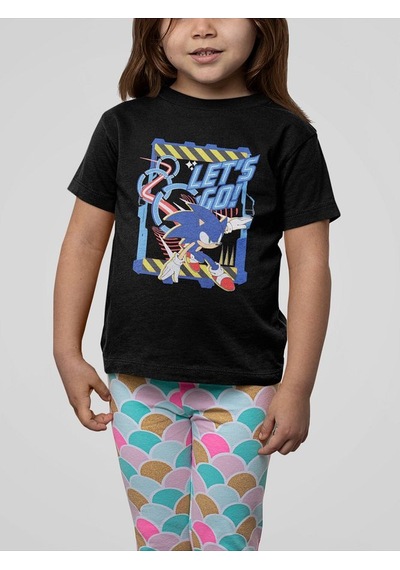 Sevbano Sonic Lets Go Baskılı Unisex Çizgi Film Çocuk Tişört 1-12 Yaş SIYAH
