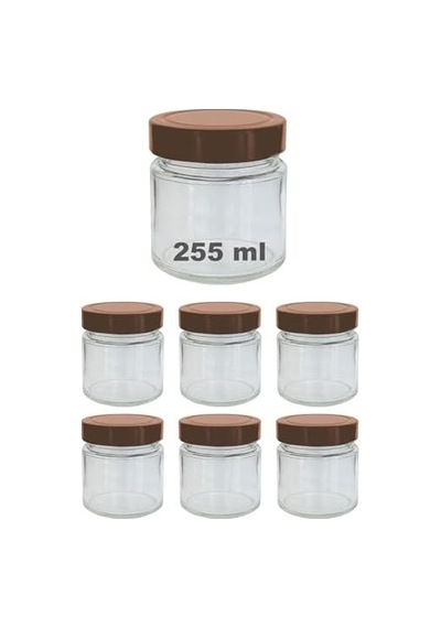 255 Ml Kavanoz Metal Derin Kapaklı 255 Cc Şeffaf Reçel, Marmelat Cam Kavanoz Deep 6 Adet Bakır Kapak 12 Izgara