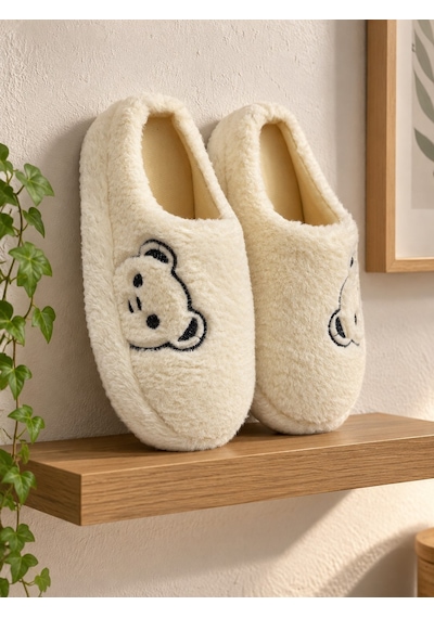 Modafrato Fluffy Ayıcık Desenli Kadın Ev Terliği Kışlık Yünlü Terlik Ses Yapmayan İçi Yünlü Günlük Rahat Terlik Siyah - Krem Modafrato Fluffy Ayıcık Desenli Kadın Ev Terliği Kışlık Yünlü Terlik Ses Yapmayan İçi Yünlü Günlük Rahat Terlik Siyah - Krem