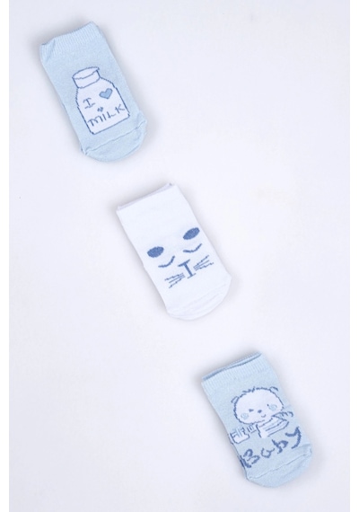 Cocole Socks Erkek Bebek Soket Çorabı 3 Lü Set Pamuklu Mavi Sevimli Figür Desenli Çok Renkli