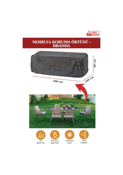 Siyah Bahçe Mobilya Koruma Örtüsü Branda 300x160x80 Cm-santimetre, Su Geçirmez, Güneşten Korur Siyah