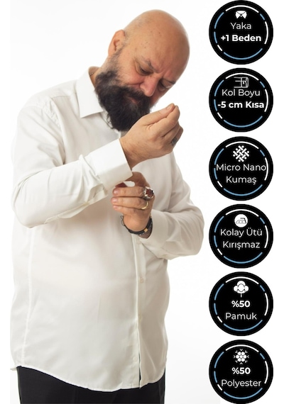 Dicotto Krem 4 Drop Ekstra Büyük Yaka Rahat Kesim Micro Kumaş Kol Düğmeli Regular Fit Erkek Gömlek // 189-10-dc24x 001