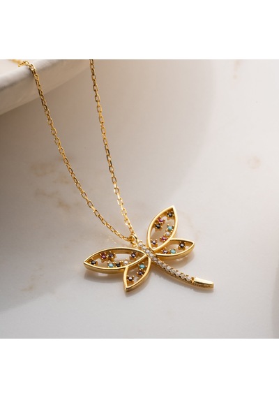 Vaoov 925 Ayar Gümüş Renkli Taşlı Gold Yusufçuk Kolye Gold
