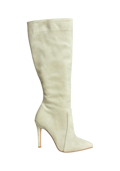 Fox Shoes N372530102 Gri Süet İnce Topuklu Kadın Çizme Gri-süet