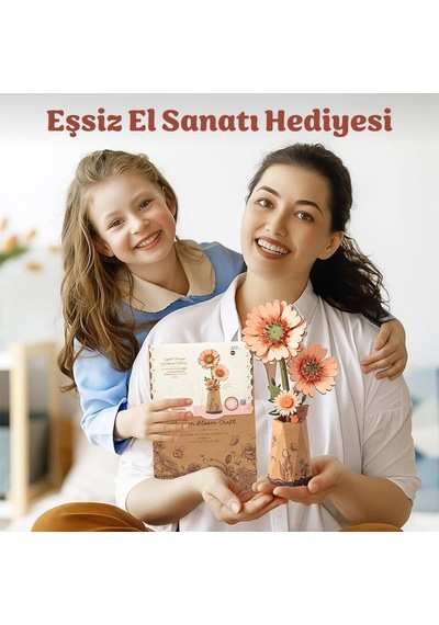 Rowood Tw111 Gerbera Çiçeği Light Orange Gerbera Dıy Minyatür Maket Model Set Ahşap 3d Wooden Puzzle 3d Model Kit Ahşap Maket Dekoratif Hobi Seti