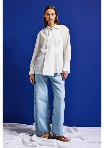 Itsbasic Kadın Beyaz W5 Oversize Özel Pamuk Kumaş Tasarım Gömlek