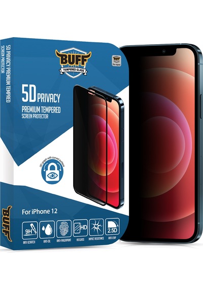 Buff Apple iPhone Uyumlu 12  Paket - 2x5d Ekran Koruyucu + Şeffaf Kılıf + Lens Koruyucu Privacy Hayalet